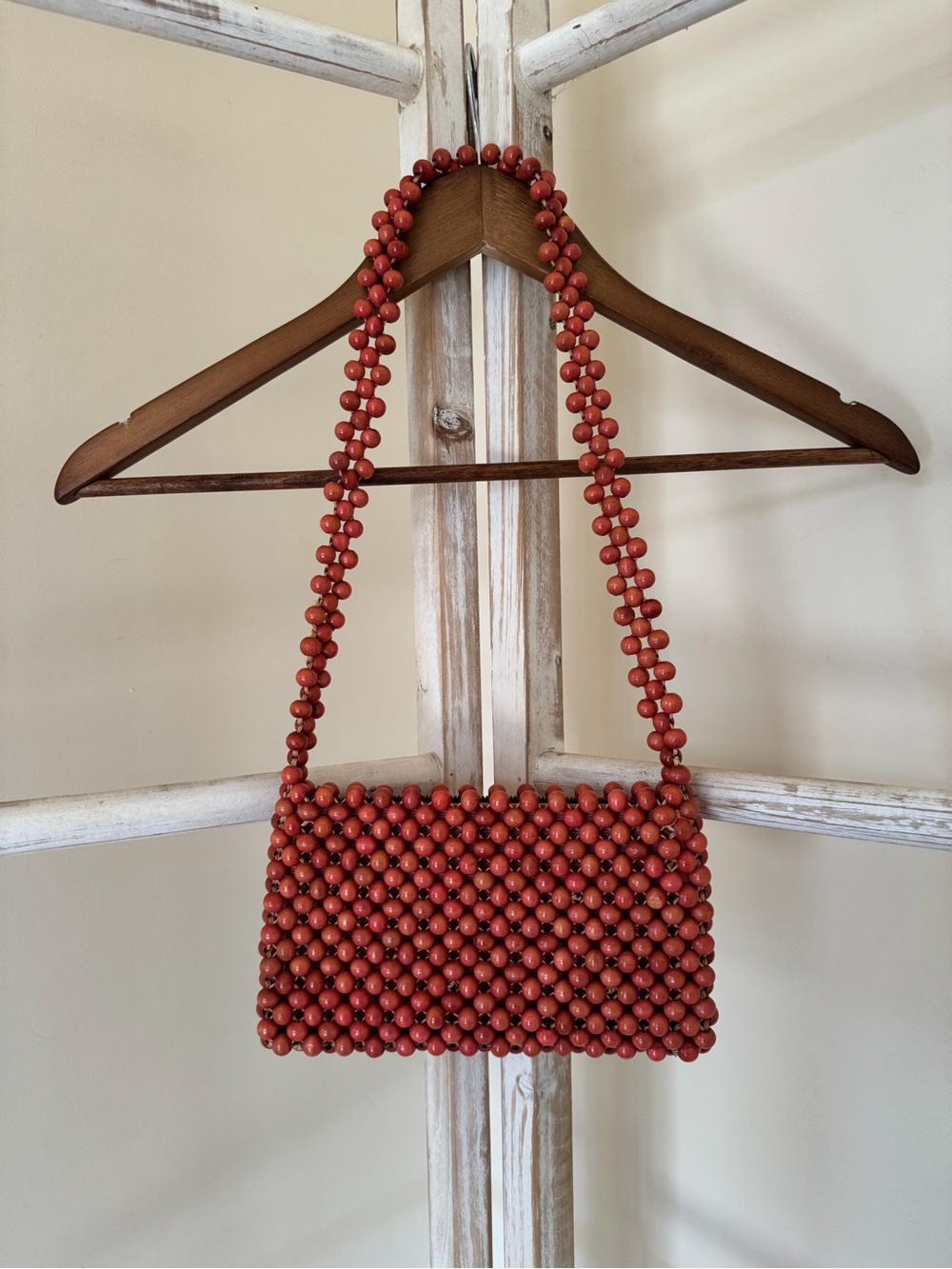 Vintage Coral Beaded Shoulder Bag